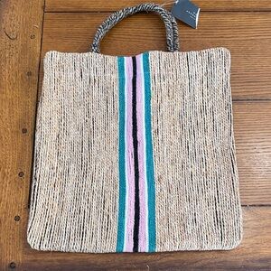 Zara Natural Tote with Pink, Blue, and Black Stripes